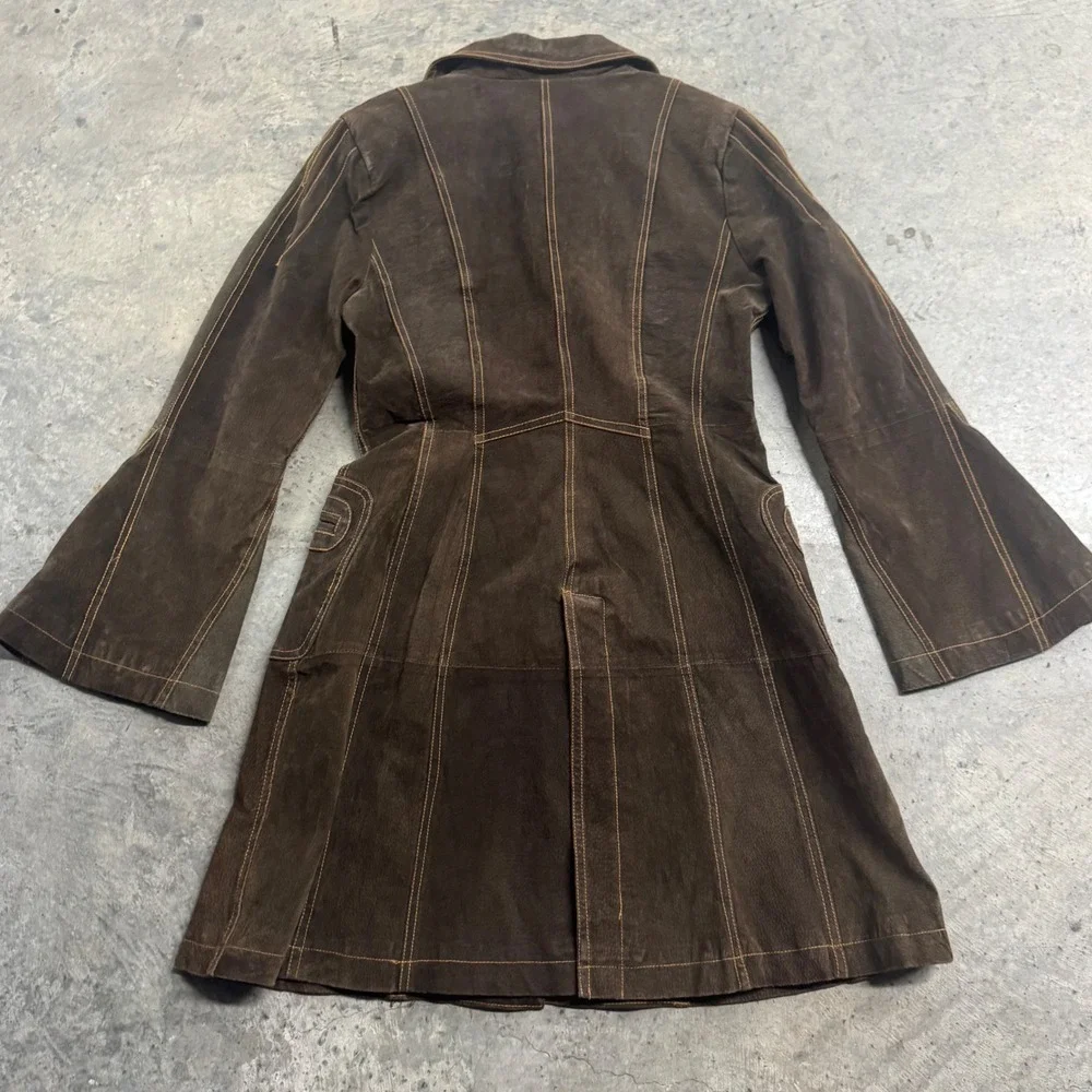 Jennyfer J VTG Y2k Women's Brown Leather Pennylane Coat Jacket S/M Retro Western - Picture 8 of 8